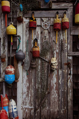 Door with fishnets and lobster buoys - 300442316