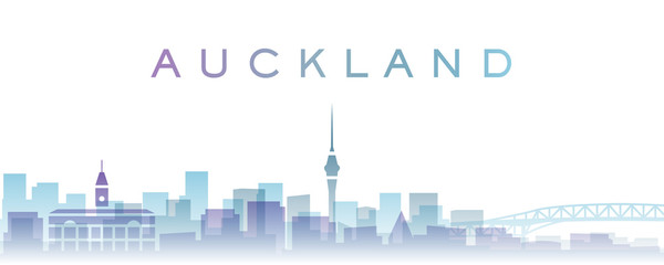Auckland Transparent Layers Gradient Landmarks Skyline - obrazy, fototapety, plakaty