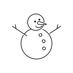 Icono plano lineal hombre de nieve con zanahoria en color negro