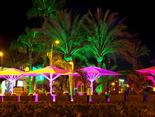 Promenade at the Playa de las Americas on tenerife at night. © AkimaFutura