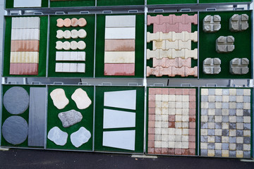 some colored paving slabs different concrete blocks ways colors placing