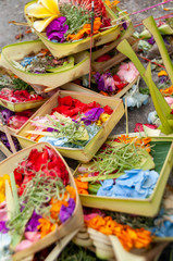 Flower offerings at Tirta Empul Holy Springs Bali Indonesia