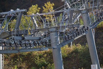 Powerful hoist mechanism of cable car in a russian Sochi city on a sunny morning