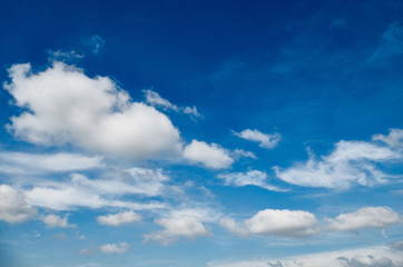 Summer day and blue sky with volumetric clouds. White clouds and blue sky.