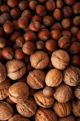 Nuts background, close up. Food background 