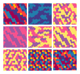Set of colorful contrasting geometric seamless patterns