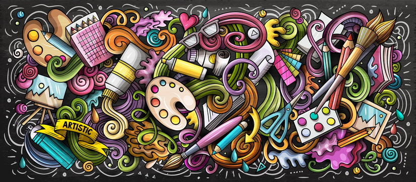 Artist supply color illustration. Visual arts doodle