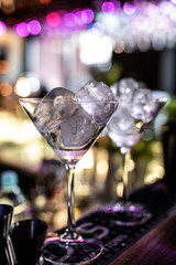 cocktails and soft drinks on the bar