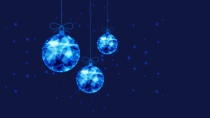 Christmas polygonal balls. Background of beautiful dark blue night sky. Low poly