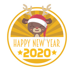 Happy New Year 2020 with a cute reindeer