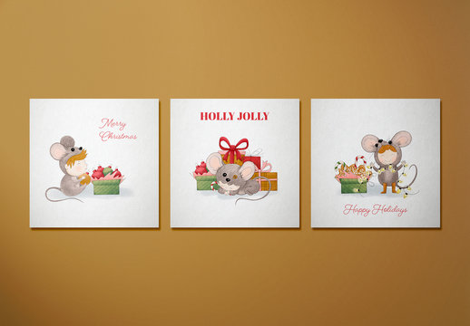 Holiday Card Layout Set with Christmas Character Illustrations