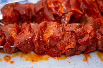 meat prepared for a barbecue, at the Oktoberfest