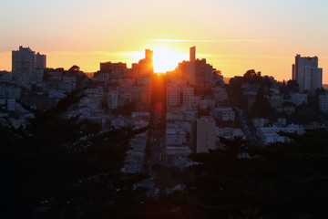 The sunset among the buildings