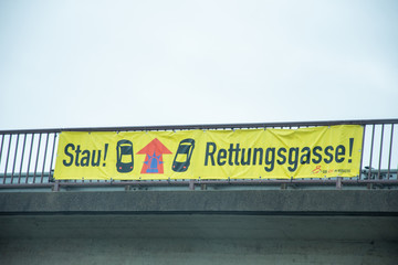 warning on the freeway in Germany, which translated means: caution, blockage on the freeway