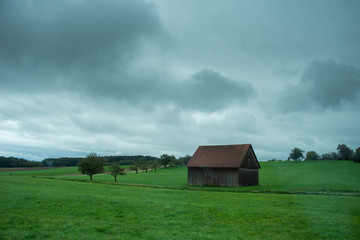 Fototapeta premium wooden cottage on a hill in Germany,2019