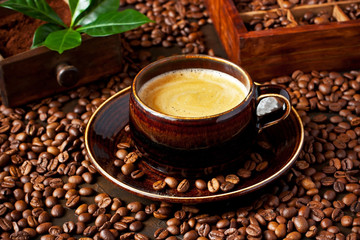 Coffee cup on  wooden background