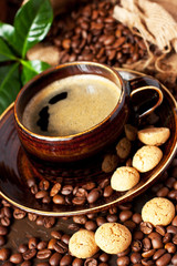 Cup of coffee with  homemade cookies