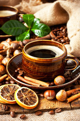 Coffee cup on  wooden background