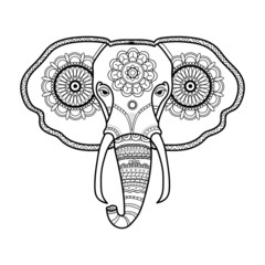 Vector illustration of an elephant head mandala for coloring book