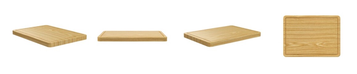 Wooden cutting board, different perspectives.