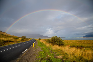 Rainbow over hills, Iceland, Polar Regions
