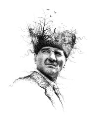 Ataturk illustration, Leader of Turkey,President drawing,collage art - obrazy, fototapety, plakaty
