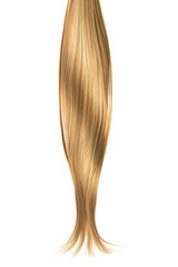 Brown shiny hair on white background, isolated. Long ponytail