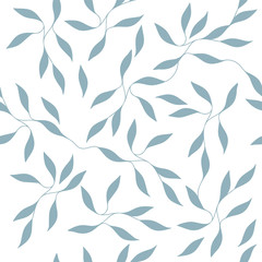 Fototapeta na wymiar Ornate Small Leaves on Branches Seamless Repeating Pattern Vector Illustration