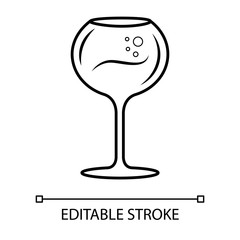 Wine linear icon. Chardonnay wineglass thin line illustration. Alcohol beverage with bubbles contour symbol. Bar, restaurant tableware, glassware.. Vector isolated outline drawing. Editable stroke