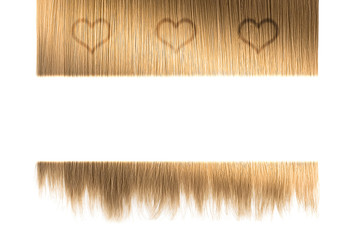 Cuted brown hair ends, isolated on white background. Space for text