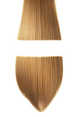 Two half of cuted brown hair, isolated on white background. Space for text