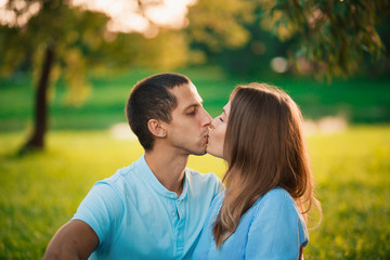Fototapeta premium A couple in love kissing.Portrait photos