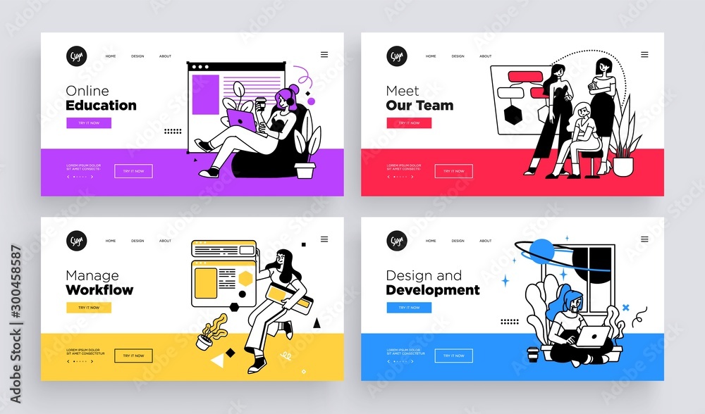 Wall mural set of presentation slide templates or landing page websites design. different business concept illu