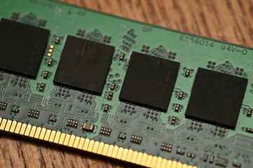 RAM memory in detail lying on the table.
