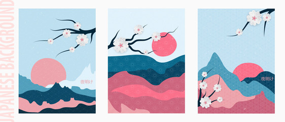 Trendy landscape backgrounds. Design Japanese pattern, vector illustration