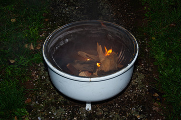 The fire is burning in the bowl