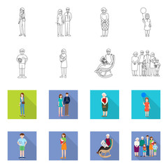 Vector illustration of character and avatar logo. Collection of character and portrait stock vector illustration.