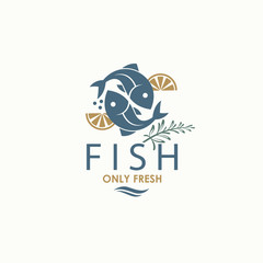 seafood menu design with fish and lemon isolated