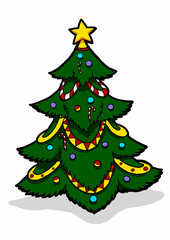 Christmas tree decorated vector illustration.