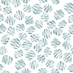 Green balls watercolor abstract seamless pattern with white stripes. Surface design for textile and wallpaper.