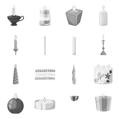 Isolated object of paraffin and fire symbol. Collection of paraffin and decoration stock vector illustration.