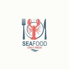 seafood menu design with lobster on plate isolated