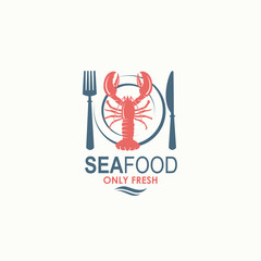 seafood menu design with lobster on plate isolated