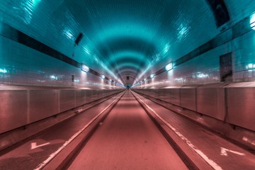Famous old Elbtunnel with a distorted view