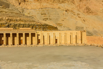 View on a temple of Hatshepsut under the high cliffs in Luxor, Egypt