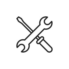 Repair line icon. Maintenance service, technical support concepts. Crossed wrench and screwdriver symbol. Spanner and screw driver. Simple thin line design. Vector icon