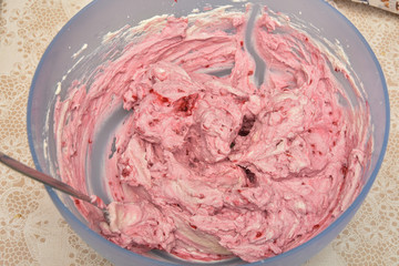 strawberry cream with raspberries ,