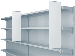shelves with shelf-stopper in a store or a shop. 3D rendering