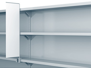 shelves with shelf-stopper in a store or a shop. 3D rendering