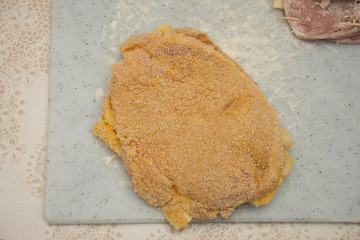 grilled pork with egg and bread crumbs